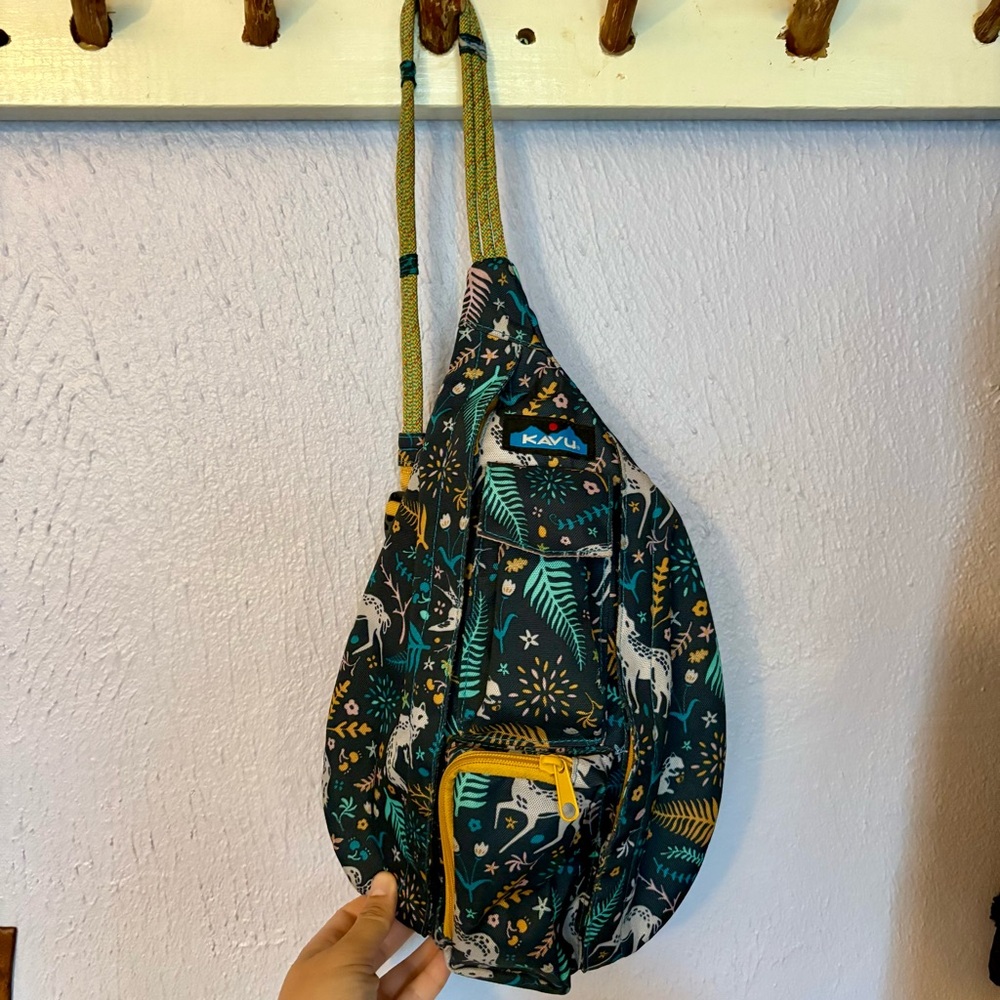 KAVU Mini Rope Sling Bag with Fairy Trail Forest Print